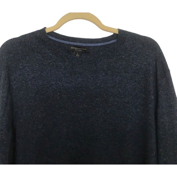 Banana Republic Men's Sweater Navy Blue Silk Linen Knit Casual Rib Crew Neck L - Picture 3 of 5